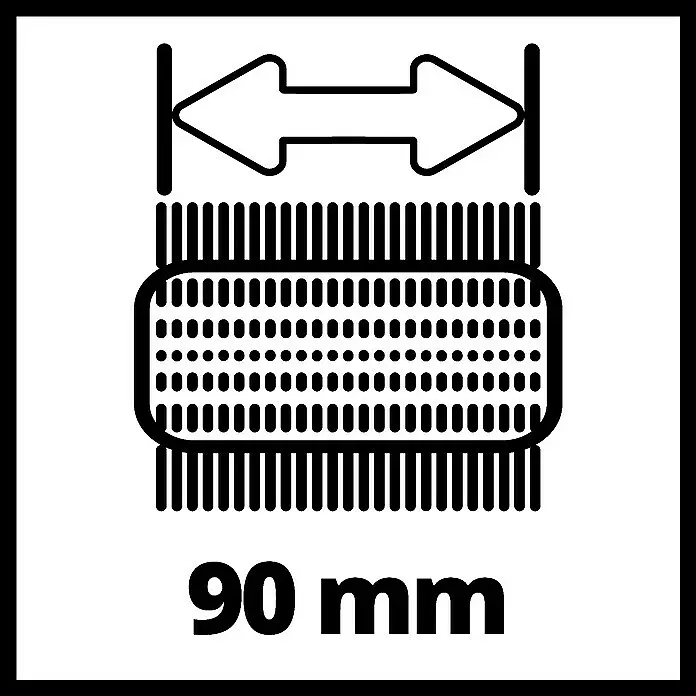 Einhell Power X-Change 18V Ersatzbürste MEDIUM 90/20 - Passend für: Einhell Power X-Change 18V Akku-Reinigungsbürste Picobella 18/90 - Symbol, das eine 90 mm Messung für ein Objekt mit gerippter und gepunkteter Textur anzeigt, gekennzeichnet durch einen Doppelpfeil.