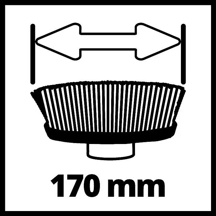 Einhell Power X-Change 18V Ersatzbürste SOFT 170/40 - Passend für: Einhell Power X-Change 18V Akku-Reinigungsbürste Picobella 18/90 - Schwarzes Umriss-Symbol eines Bürstenkopfes mit doppelköpfigem Pfeil, der eine Breite von 170 mm anzeigt.