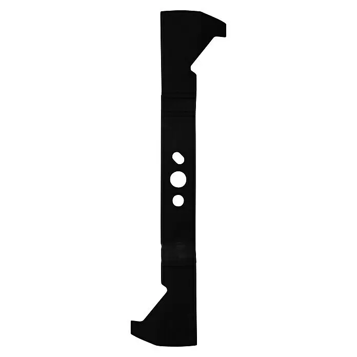 Einhell Power X-Change 18V Ersatzmesser für Rasenmäher - Einhell Power X-Change 18V Akku-Rasenmäher GP-CM 36/47 S HW Li und GP-CLM 36/470 S BL, Arbeitsbreite: 47 cm - Schwarzes Schneidmesser mit einem länglichen und zwei kleineren runden Löchern in der Mitte, an beiden Enden abgewinkelt.