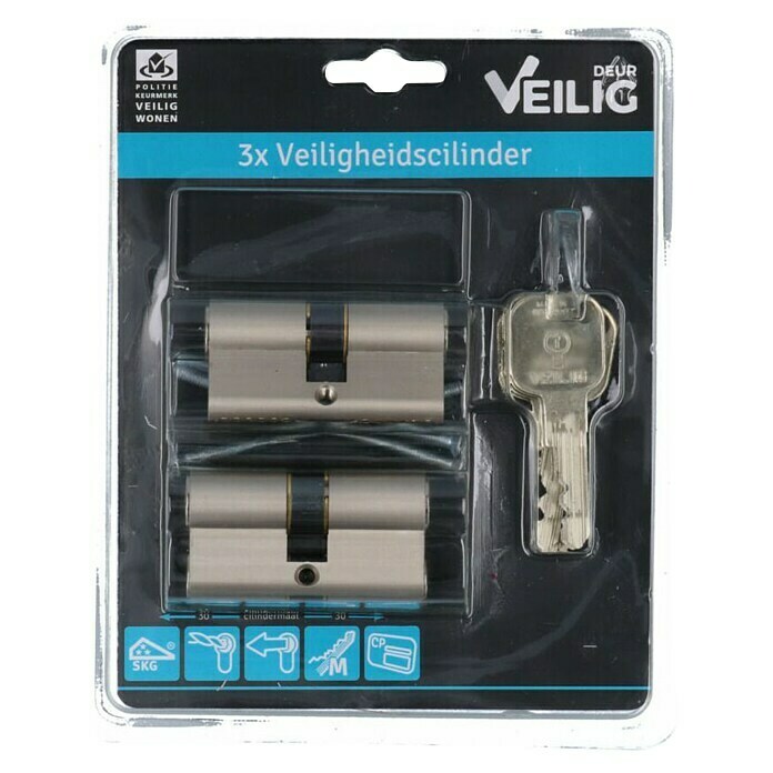Veilig Profielcilinder F9 30/30 (Totaal aantal stuks: 3 st., Aantal sleutels: 6 st.) | BAUHAUS