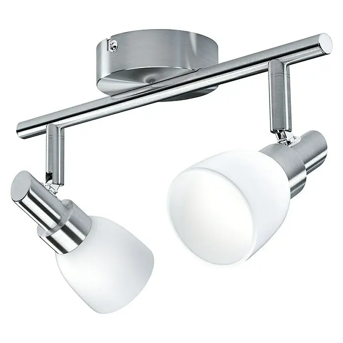 Osram LED-Deckenstrahler 827 - 4 W, L x B x H: 27,5 x 8 x 16 cm, Weiß/Silber, Warmweiß - Modernes Deckenspot mit zwei schwenkbaren, weißen Lampenschirmen und gebürstetem Chrom, ideal für Wohn- und Schlafzimmer.