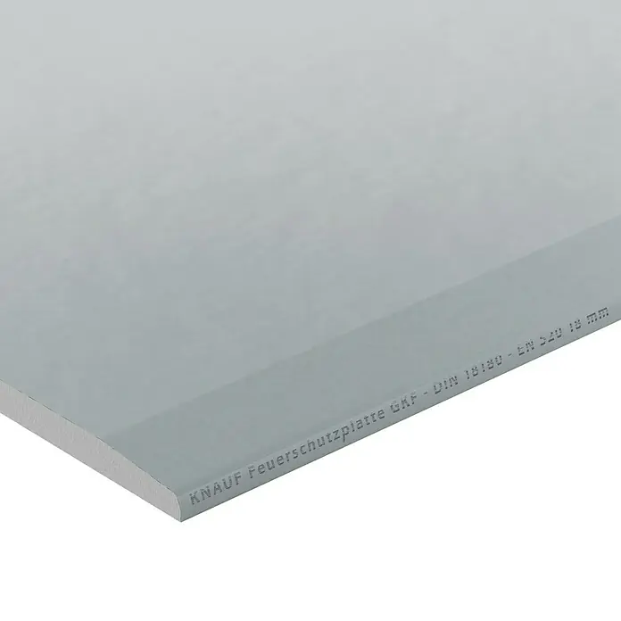 Knauf Feuerschutzplatte GKF - 2.000 x 1.250 x 18 mm - Nahaufnahme einer Knauf Feuerschutzplatte GKF, die Brandschutz und Qualität vereint.