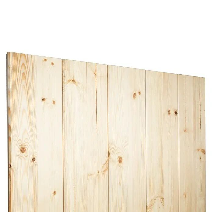 Kornik Holzschiebetür Loft - 96 x 206 cm, Kiefer - Helle Holzpaneele mit Astlöchern und Maserung, ideal für Wandverkleidungen und rustikale Inneneinrichtung. Das natürliche Holz sorgt für Wärme.