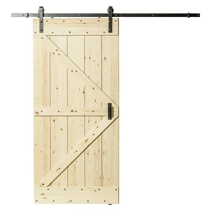 Kornik Holzschiebetür Loft - 96 x 206 cm, Kiefer - Rustikale Holztür mit Beschlägen, ideal als Scheunentor oder Raumteiler. Das natürliche Design verleiht jedem Raum einen Hauch von Landhausstil.