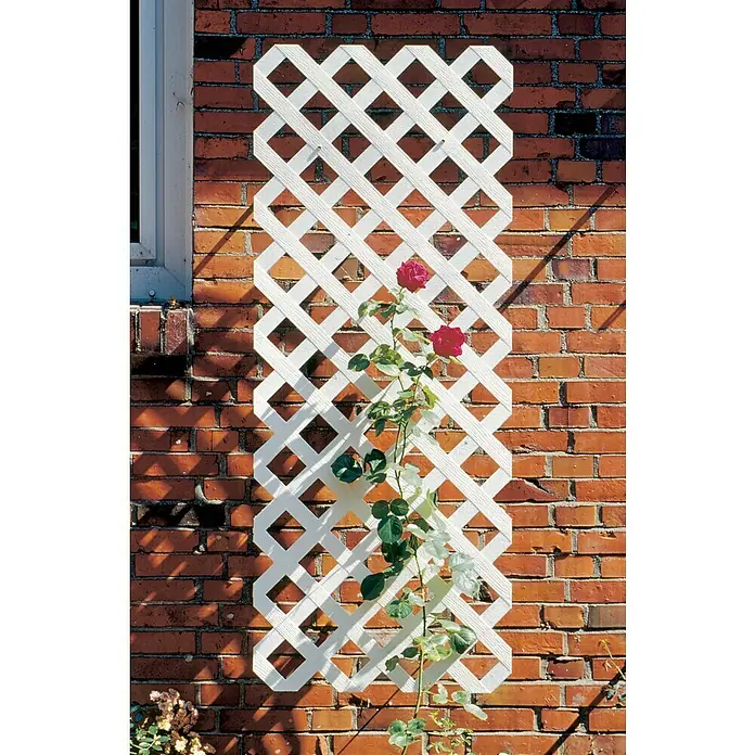Videx Rankgitter Coventry - 120 x 60 cm, Kunststoff, Weiß - Weißes Spalier an einer Ziegelwand mit Rosen. Ideal für Kletterpflanzen, schafft eine attraktive Gartenkulisse & bietet Halt.