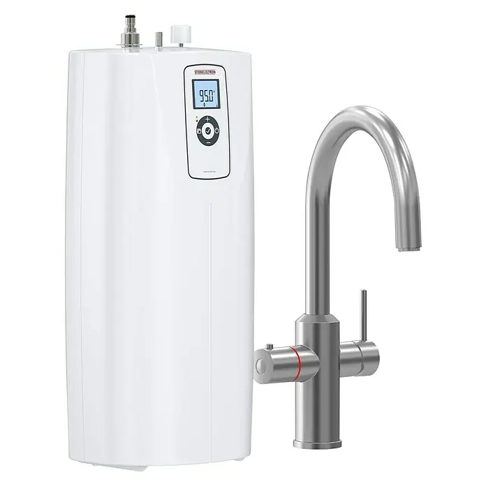 Stiebel Eltron Heißwassersystem HOT 2.6 N Premium + 3in1 b - Durchflussmenge: 2,5 l/min, 95 °C, Gebürstet - Ein Stiebel Eltron Warmwasserbereiter mit einem eleganten Wasserhahn. Stilvolles Design für modernen Komfort und effiziente Warmwasserversorgung.