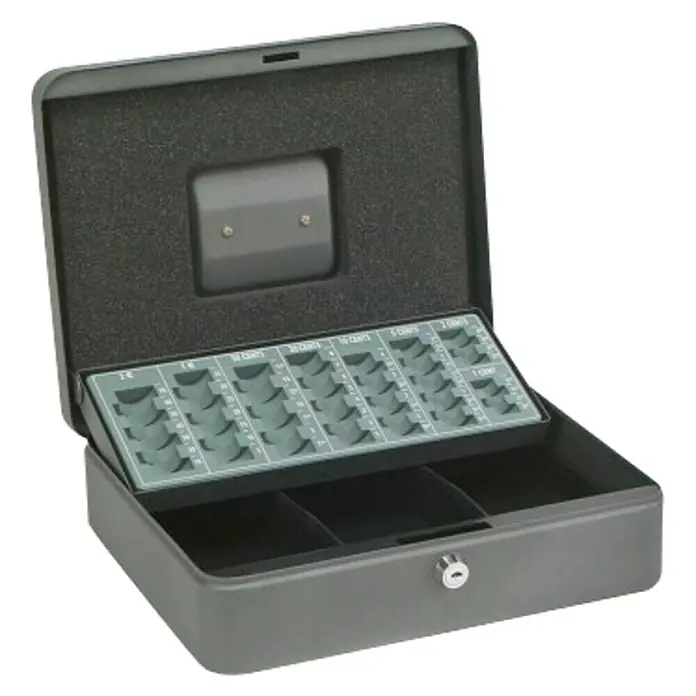 Arregui Caja de caudales C-9246-EUR - L x An x Al: 30 x 24 x 9 cm, Gris - Caja registradora abierta con bandeja para monedas y compartimentos para billetes, que ofrece un almacenamiento seguro para efectivo.
