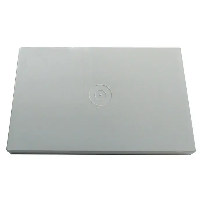 Válvula de cierre de skimmer - ABS - Cubierta de plástico gris con un patrón circular en el centro, ideal para cubrir objetos o como bandeja base.
