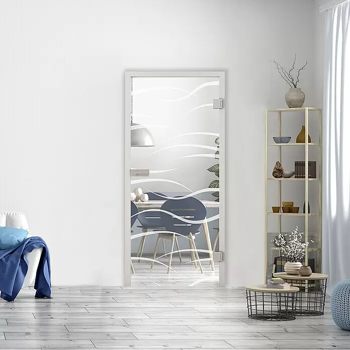 Diamond Doors Glasdrehtür 540 - 834 x 1.972 mm, DIN Anschlag: Rechts, Klarglas - Glastür für den Innenbereich mit mattiertem Wellenmuster.