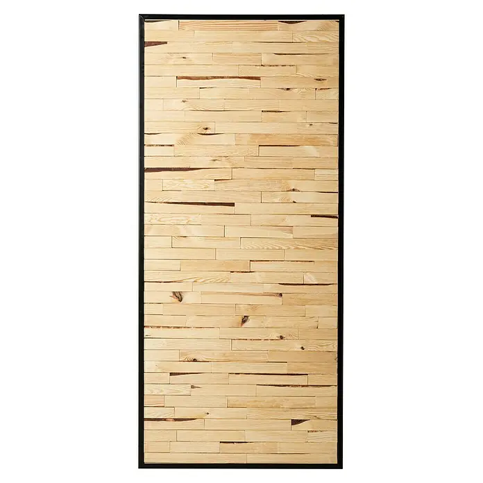 Kornik Holzschiebetür Industrial Eko - 93 x 206 cm, Kiefer - Dieses Bild zeigt eine Wandpaneele aus hellem Holz, umrandet von einem schmalen, dunklen Rahmen, ideal als dekoratives Element.