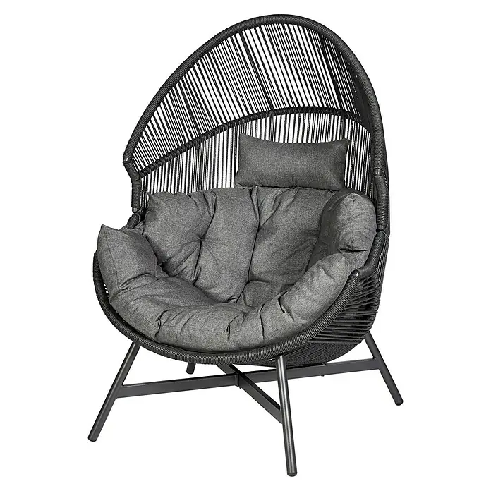 Loungesessel Ruhekokon - B x T x H: 100 x 98 x 142 cm, Metall, Kunststoffgeflecht, Schwarz - Dieser Korbsessel mit weichen Kissen bietet Komfort und Stil für jeden Raum. Einladend und modern.