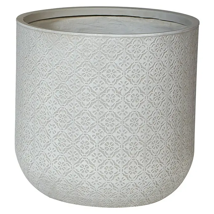 Pflanzkübel rund Birmingham - Außenmaß (Ø x H): 45 x 45 cm, Verbundwerkstoff, Cremegrau - Eleganter Pflanztopf mit floralem Muster. Ideal für Innen- und Außenbereiche, um Pflanzen stilvoll zu präsentieren und jedem Raum einen Hauch von Eleganz zu verleihen.