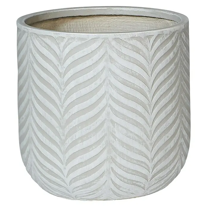Pflanzkübel rund Birmingham - Außenmaß (Ø x H): 35 x 35 cm, Verbundwerkstoff, Creme - Dieser Topf zeichnet sich durch ein modernes, strukturiertes Design in einer neutralen Farbe aus. Ideal für stilvolle Zimmerpflanzen.