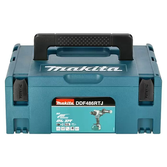 Makita LXT 18V Akku-Bohrschrauber DDF486RTJ18 V, 2 Akkus, 5 Ah, 130 Nm Front View