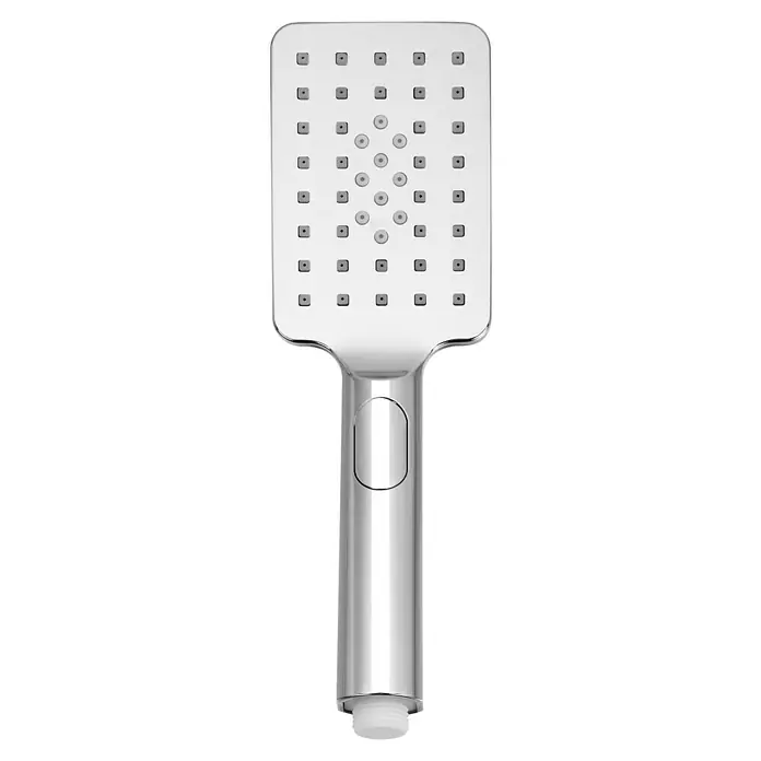 Camargue Handbrause Mali Buk - Anzahl Funktionen: 3 Stk., Chrom - Bild einer eckigen, verchromten Handbrause mit mehreren Düsen für ein angenehmes Duscherlebnis. Ideal für moderne Badezimmer.