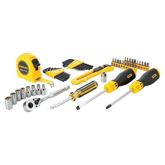 Stanley Maletín de herramientas STMT0-74864 - 51 pzs. - Surtido de herramientas Stanley con cinta métrica, destornilladores, juego de vasos, cúter y llaves Allen.