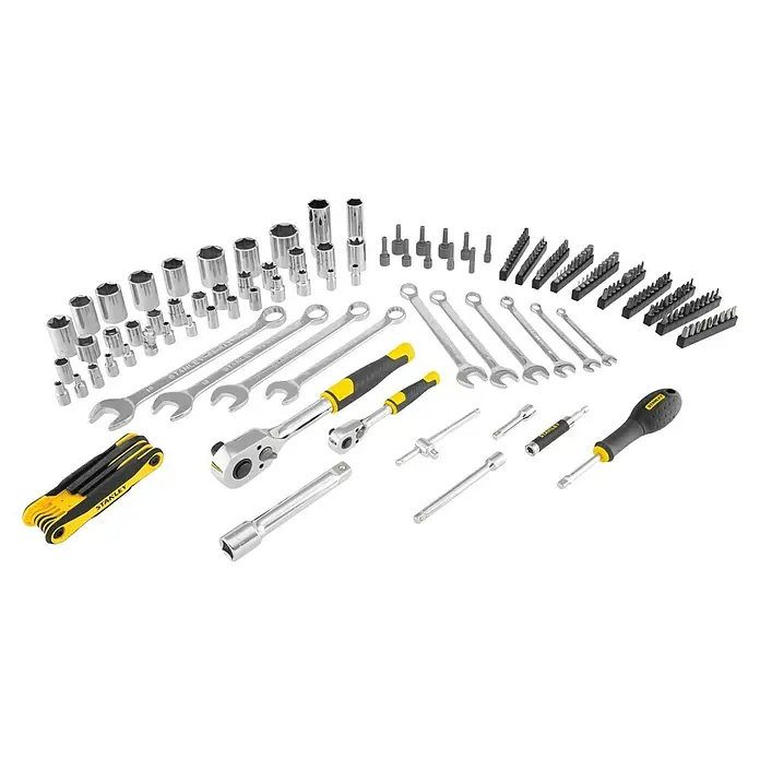 Stanley FatMax Maletín de herramientas STMT17380-1 - 175 pzs. - Juego de herramientas Stanley con vasos, llaves, destornilladores y puntas para diversas reparaciones.