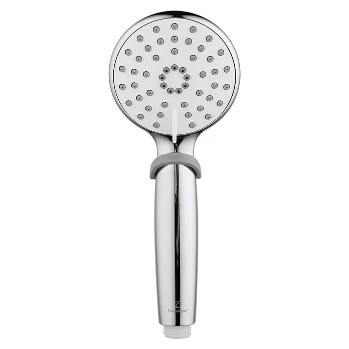 Camargue Handbrause Plitivica - Anzahl Funktionen: 3 Stk., Chrom - Handbrause aus Chrom mit runder Brausefläche und grauem Griff für ein modernes Badezimmerdesign.