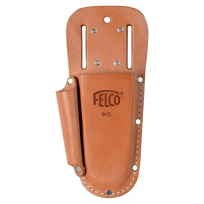 Felco Holster 910+ - Passend für: Felco Baum-, Reb-, Gartenscheren und Schleifstein 903 - Braunes Lederholster für Gartenscheren mit Gürtelschlaufe und FELCO 910 Logo.