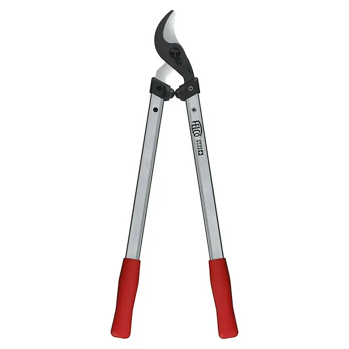 Felco Astschere 211-60 - Max. Aststärke: 35 mm, Länge: 60 cm - Das Bild zeigt eine FELCO Baumscheren mit roten Griffen und silberfarbenen Griffarmen vor einem schwarzen Hintergrund. Ideal für den professionellen Einsatz.
