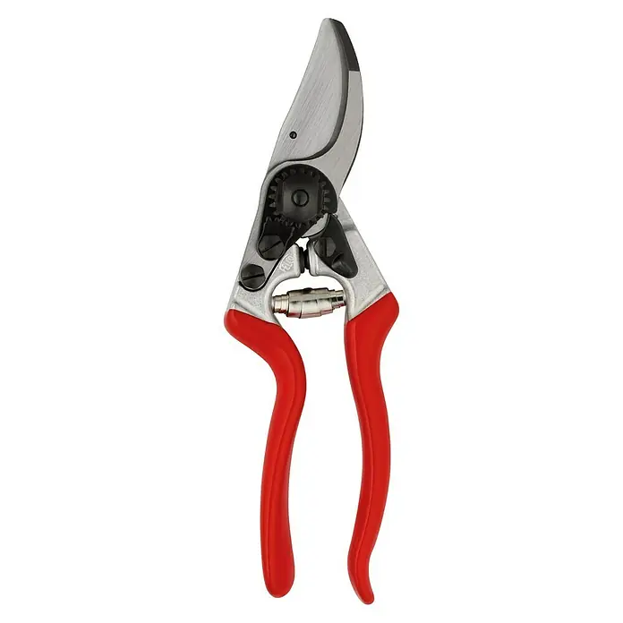 Felco Gartenschere 9 - Bypass, Max. Aststärke: 25 mm - Nahaufnahme einer roten Gartenschere. Ideal zum Beschneiden von Ästen und Pflanzen, ein unverzichtbares Werkzeug für jeden Gartenliebhaber.