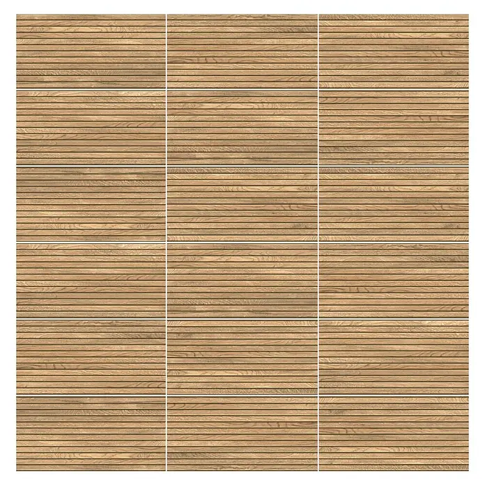 Feinsteinzeugfliese Boseli Wood - 59,8 x 119,8 cm, Braun, Matt - Quadratische Holzfliesen mit horizontalen Linien und hellem Holzton, ideal für stilvolle Boden- und Wandgestaltungen.