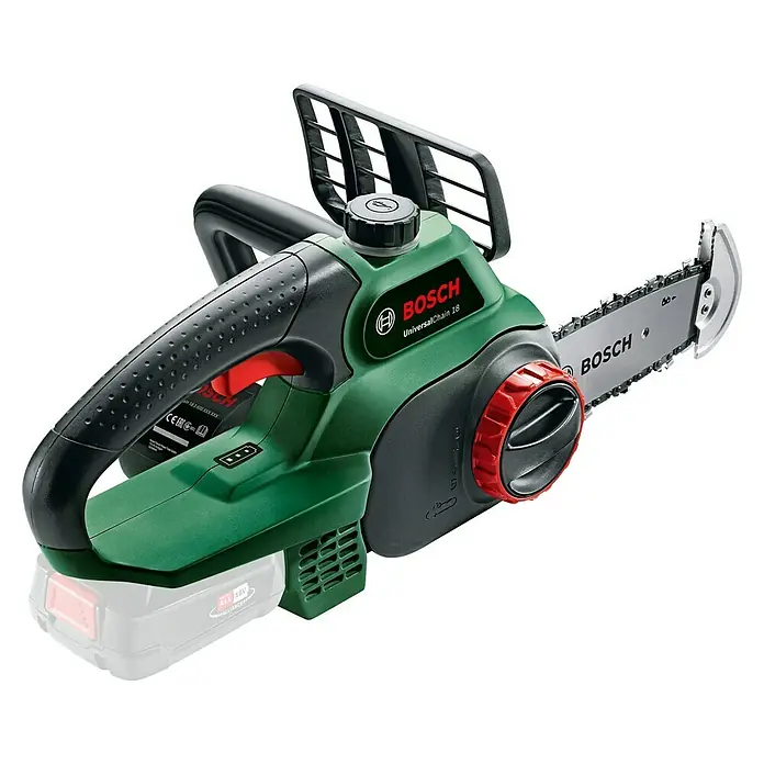 Bosch Power for All 18V Akku-Kettensäge UniversalChain 18 - 18 V, Li-Ionen, Ohne Akku, Schwertlänge: 20 cm - Akkubetriebene Bosch UniversalChain 18 Kettensäge in Grün und Schwarz, ideal für den Garten.
