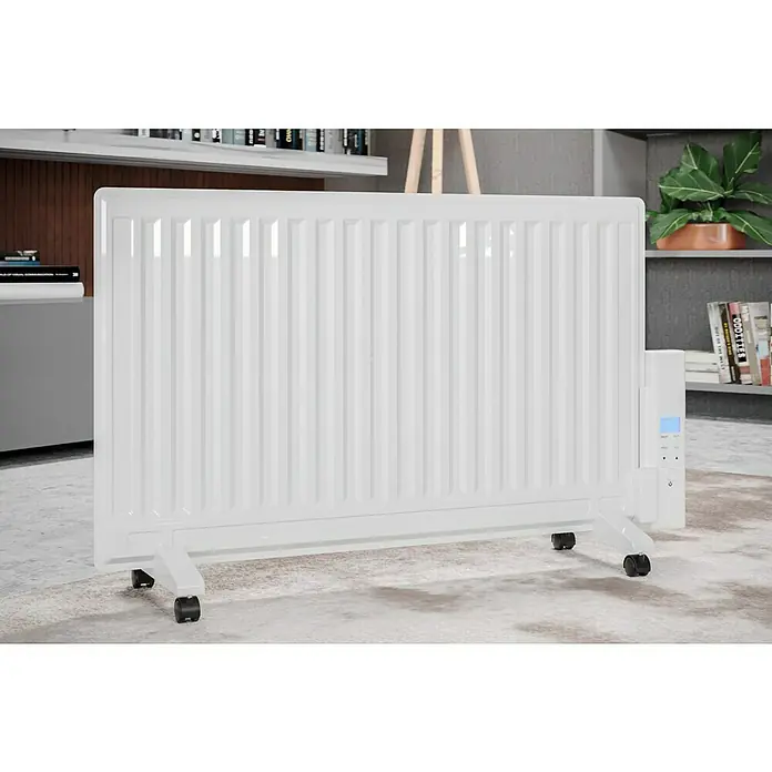 Voltomat HEATING Ölradiator - 800 W, Raumgröße bis ca. 8 m², Weiß - Weißer tragbarer Heizkörper mit Rollen, geeignet für den Einsatz in Wohnräumen. Er bietet flexible Wärme und Komfort überall.