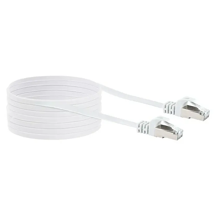 Schwaiger Netzwerk-Kabel CAT 6 U/FTP - Flach, Länge: 10 m, Weiß, RJ45-Stecker, Bis zu 1 GBit/s - Flaches, weißes Ethernet-Kabel mit zwei RJ45-Steckern und aufgerollter Kabellänge. Ideal für Netzwerkverbindungen mit wenig Platz.