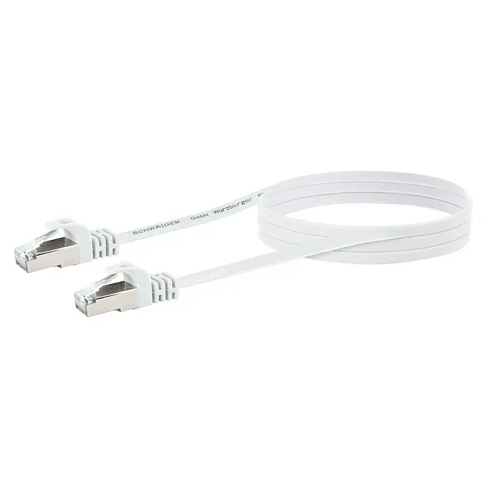 Schwaiger Netzwerk-Kabel CAT 6 U/FTP - Flach, Länge: 3 m, Weiß, RJ45-Stecker, Bis zu 1 GBit/s - Weißes, flaches Netzwerkkabel von SCHWAIGER mit zwei RJ45-Steckern, ideal für platzsparende Verbindungen.
