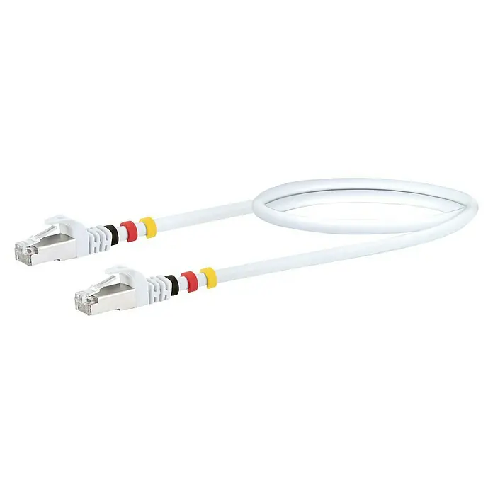 Schwaiger Netzwerk-Kabel CAT7 S/FTP - Länge: 0,5 m, Weiß, RJ45-Stecker - Ethernetkabel mit RJ45-Steckern, weißem Kabel und farbigen Markierungen für eine einfache Identifizierung und Netzwerkverbindungen.