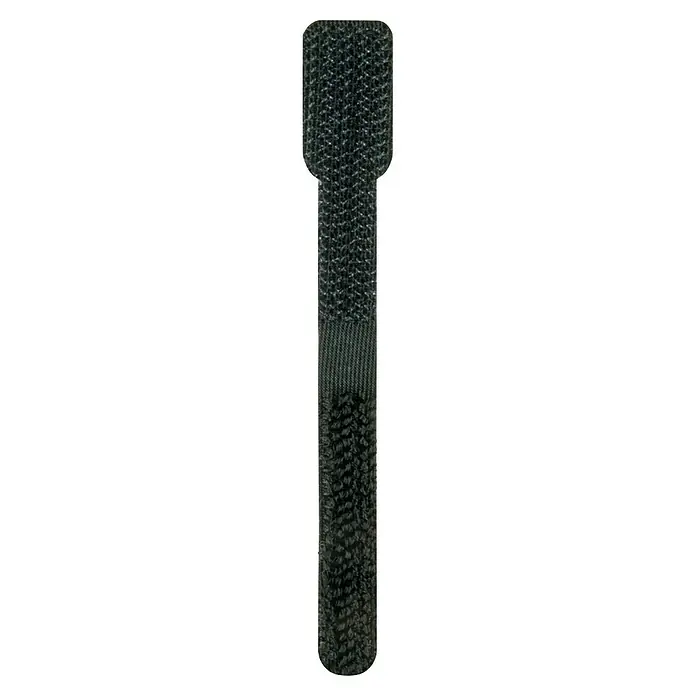 Schwaiger Klettbinder mit Beschriftungstafeln - L x B: 90 x 20 mm, Schwarz/Weiß, 10 Stk. - Nahaufnahme eines schwarzen Klettverschlussbandes mit verschiedenen Texturen für sicheren Halt.