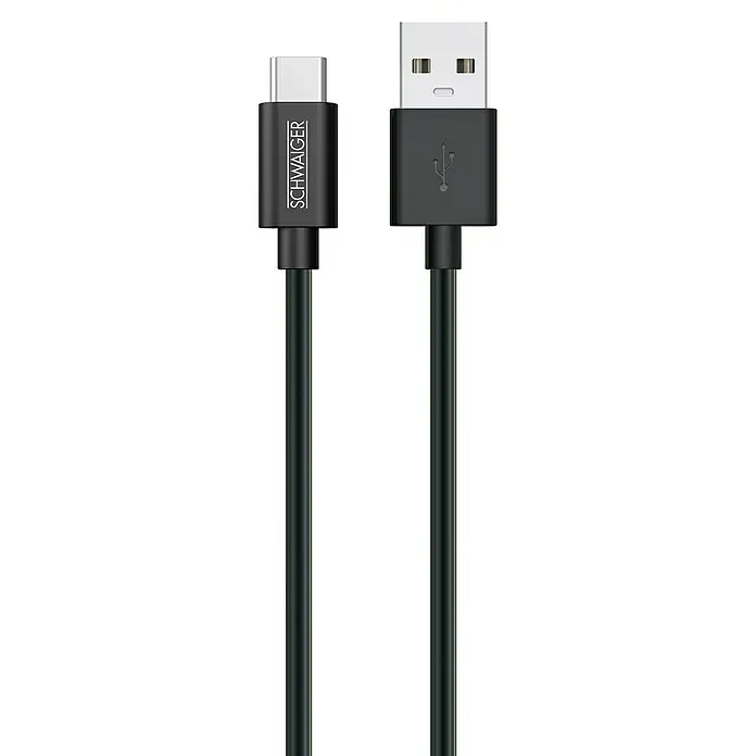 Schwaiger USB-Kabel - 2 m, USB A-Stecker, USB C-Stecker, Schwarz - Schwarzes USB-Kabel mit USB-C- und USB-A-Anschlüssen für vielseitige Konnektivität und zuverlässige Datenübertragung.