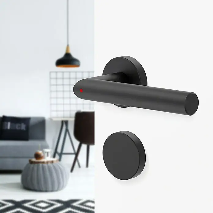 Diamond Doors Blindrosette - Durchmesser Rosette: 51 mm, Schwarz - Schwarzer Türgriff mit rundem Design und integriertem Schloss für moderne Inneneinrichtung.
