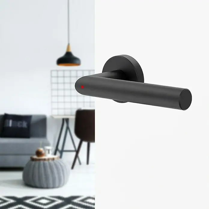 Diamond Doors Zimmertürgarnitur L-Form Premium Smart2Lock linksStärke Tür: 38 mm - 45 mm, Schwarz, Edelstahl, L-Form, Links - Elegante, moderne Türklinke in Mattschwarz mit einem runden Rosetten-Design, das Stil und Funktionalität vereint.
