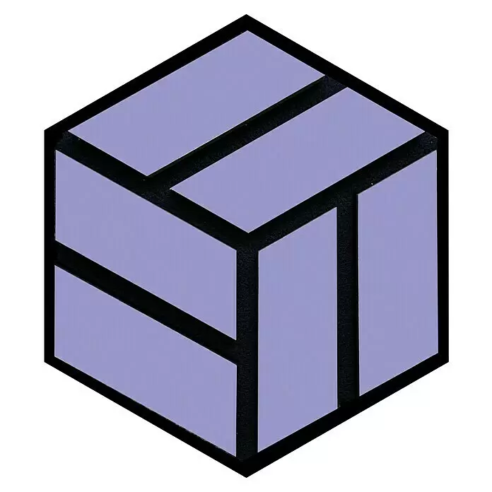 FN Neuhofer Akustikpaneel Acustico Hexago - Lavendel, L x B x S: 260 x 300 x 19 mm, 2 Stk. - Abstrakte geometrische Würfelillustration mit lavendelfarbenen Flächen und dicken schwarzen Umrissen.