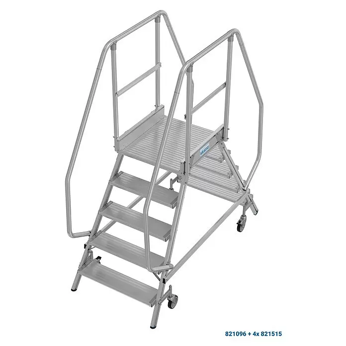 Krause Stabilo Podestleiter - Arbeitshöhe: 3,2 m, Anzahl Tritte: 10 Stk., Aluminium - Mobile Arbeitsplattform aus Aluminium mit Stufen, Handläufen und Rollen für sicheres Arbeiten in der Höhe.