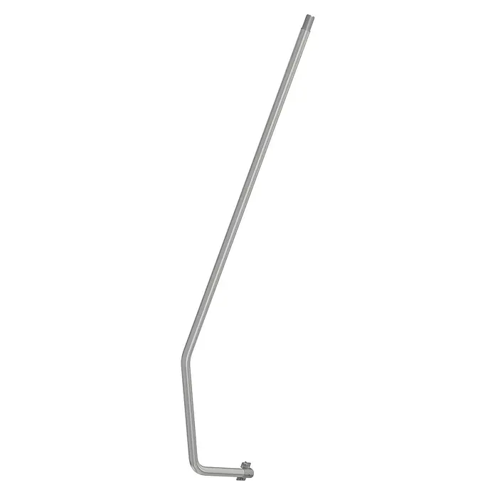 Krause Stabilo Handlauf - Passend für: Podestleiter 7-/8-stufig links und rechts - Ein silberner, L-förmiger Handlauf mit einem festen Fuß bietet Stabilität und Unterstützung in stilvollem Design.