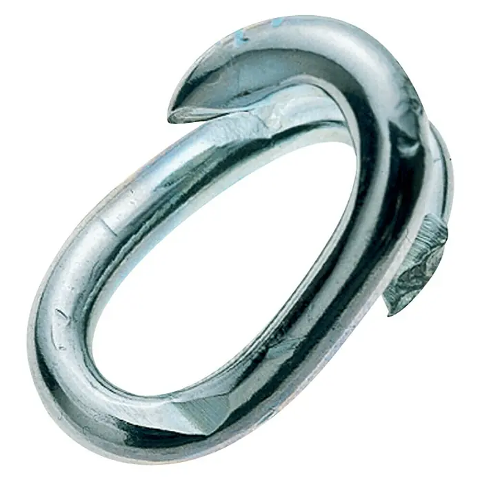 Stabilit Ketten-Notglied - Für Seildurchmesser: 6,5 mm, Belastbarkeit: 35 kg, 2 Stk. - Nahaufnahme eines silbernen Verbindungsglieds, das ein robustes und dennoch elegantes Design für zuverlässige Verbindungen zeigt.
