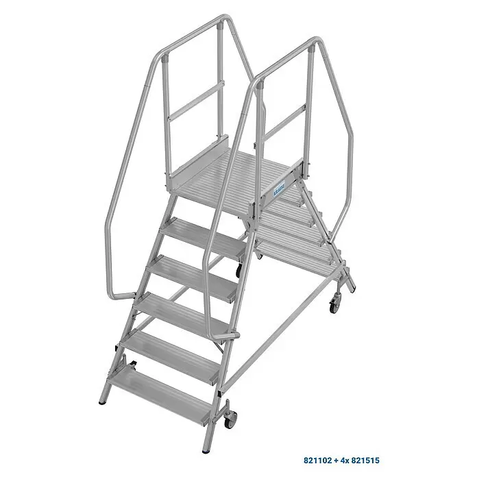Krause Stabilo Podestleiter - Arbeitshöhe: 3,45 m, Anzahl Tritte: 12 Stk., Aluminium - Mobile Zugangsleiter aus silbernem Aluminium mit mehreren Stufen, beidseitigen Handläufen und Rollen.