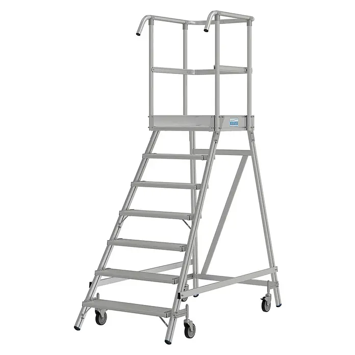 Krause Stabilo Podestleiter - Arbeitshöhe: 3,65 m, Anzahl Tritte: 7 Stk., Aluminium - Fahrbare Treppe aus Aluminium von Krause mit Geländer für sicheren Aufstieg und komfortables Arbeiten in der Höhe.