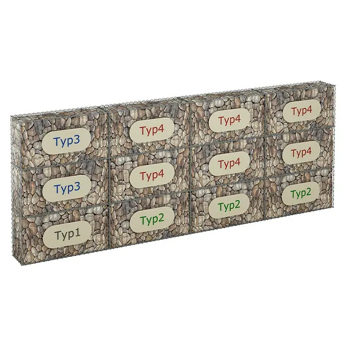 Gabiona Gabione Typ 3 - Zum Anbau in der Höhe, 100 x 50 x 50 cm, Stahl, Maschenbreite: 100 mm, Maschenhöhe: 100 mm, C-Ring - Gabionenwand mit verschiedenen Steintypen zur dekorativen Gartengestaltung oder als Sichtschutz.