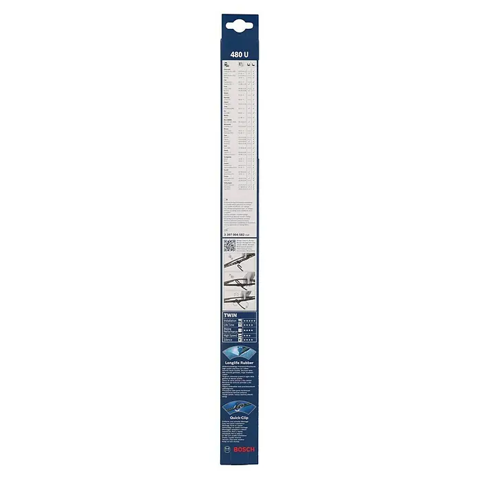 Bosch Scheibenwischer TWIN - 480 U, Anzahl: 1 Stk. - Bosch 480 U Scheibenwischer: Langlebiges Gummi, einfache Montage mit Quick-Clip. Optimale Wischleistung für klare Sicht.