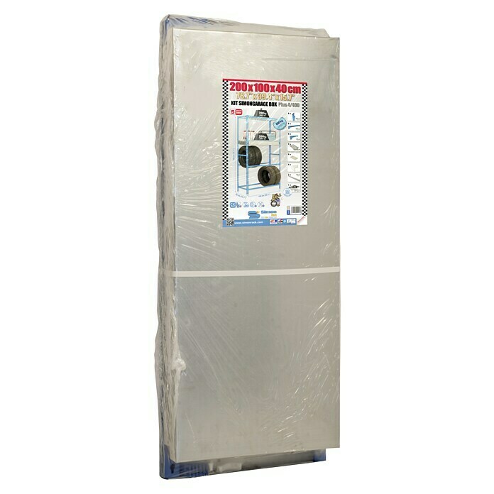 Simonrack Simongarage Metall-Reifenregal Box Plus (L x B x H: 40 x 100 x 200 cm, Traglast: 200 kg/Boden, Anzahl Böden: 4 Stk., Blau)