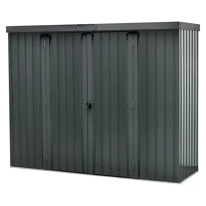 Floraworld Geräteschrank - Außenmaß inkl. Dachüberstand (B x T): 226 x 81 cm, Stahl, Anthrazit - Dunkelgrauer Wellblech-Geräteschuppen mit Doppeltüren, ideal zur Gartenlagerung.