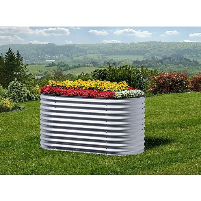 Floraworld Hochbeet Welle - 160 x 80 x 81,5 cm, Stahl, Stahl Silber - Metall-Hochbeet mit bunten Blumen. Das Beet ist aus verzinktem Stahl gefertigt und bietet Platz für eine Vielzahl von Pflanzen. Ideal für Garten und Terrasse.