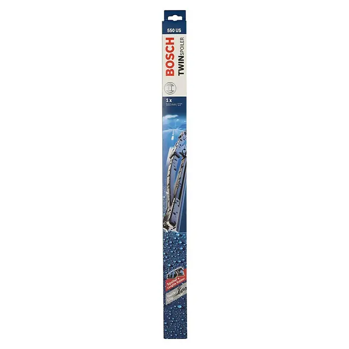 Bosch Scheibenwischer TWIN - 550 US, Anzahl: 1 Stk. - Produktverpackung Bosch Twin Spoiler 550 US Scheibenwischer mit Spoiler und Longlife Gummi für eine optimale Sicht bei jedem Wetter.