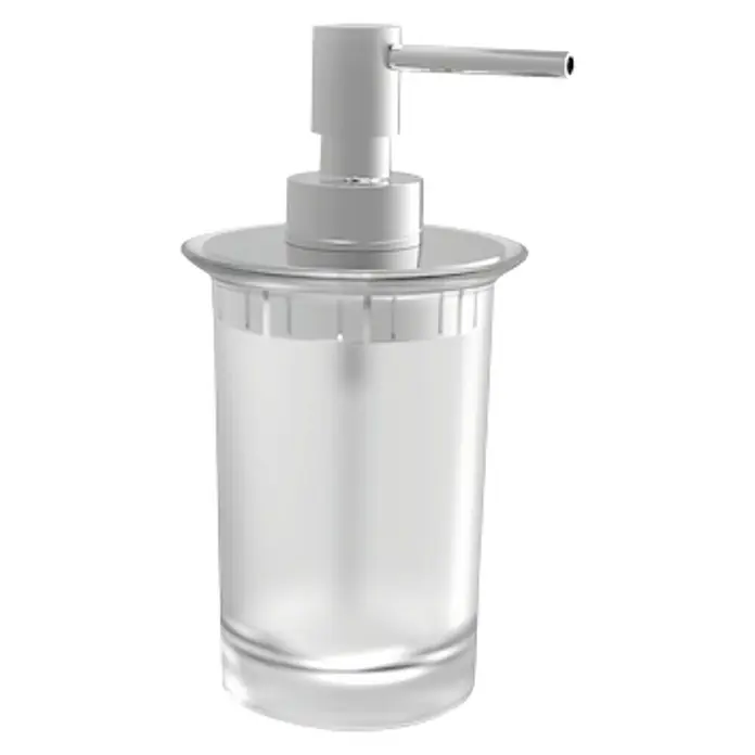 Roca Twin Dispensador de jabón - Vidrio, Cromo - Dispensador de jabón plateado con recipiente transparente para baño o cocina. Práctico accesorio de baño para jabón líquido.