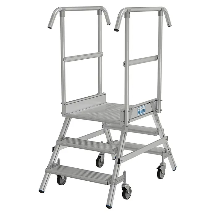 Krause Stabilo Podestleiter - Arbeitshöhe: 2,75 m, Anzahl Tritte: 6 Stk., Aluminium - Krause Fahrpodest mit Treppe und Handlauf. Das Podest ist aus Aluminium gefertigt und hat Rollen für einfachen Transport.