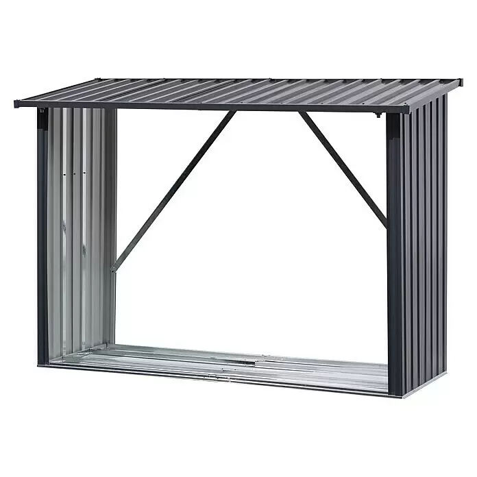 Floraworld Kaminholzregal XL - 217 x 89 x 154 cm, Anthrazit - Stabiles Metall-Brennholzregal mit dunkelgrauem Rahmen und silbernen Wellblechplatten, mit Pultdach.